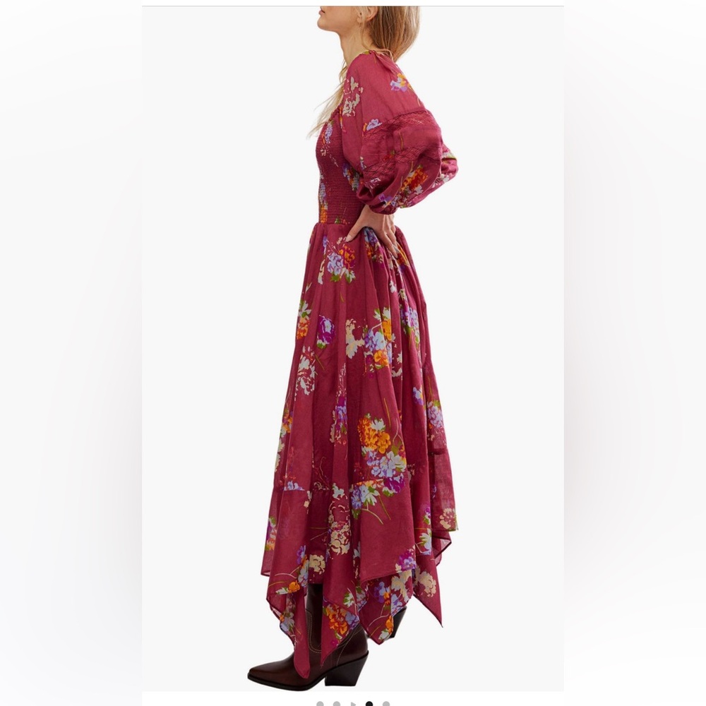 NEW Free people morning glory smocked floral long sleeve maxi dress size XS